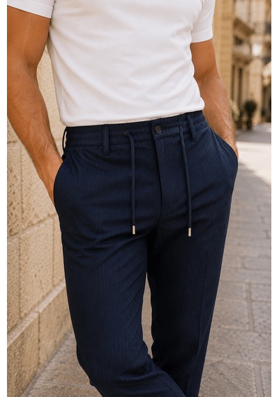 Danger Erkek Comfort Fit Lacivert Çizgili Jogger Pantolon Esnek Kumaş 0247dngr