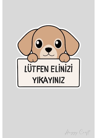 Lütfen Elinizi Yıkayınız Sevimli Köpek Sticker Banyo Etiketi Standart