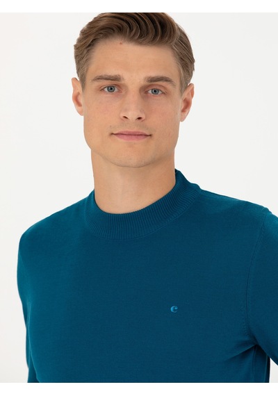 Cacharel Petrol Slim Fit Çeyrek Balıkçı Yaka Triko Kazak