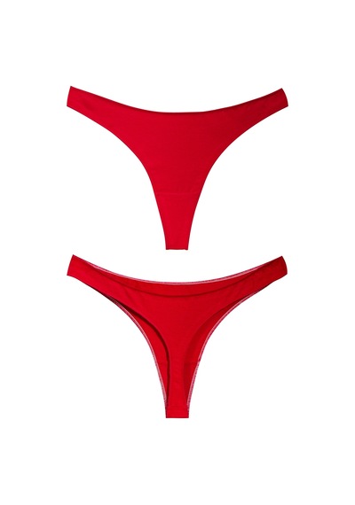 Kadın Pamuklu Basic Tanga Külot, 3'lü Paket,kırmızı-pembe-lacivert Pembe - Kırmızı
