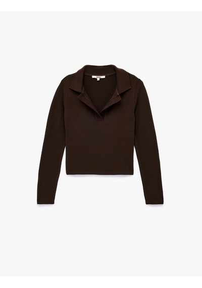 Koton Regular Fit Uzun Kollu Polo Yaka Tişört Kahverengi 6wak50025ek Kahve