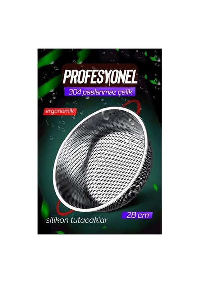 28 Cm Kevgir Yuvarlak Süzgeç Profesyonel 304 Paslanmaz Çelik 721934