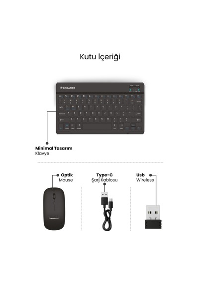 Sprange Tablet Ve Telefonlar İçin Bluetooth - Wireless Klavye Ve Mouse Set - Siyah Optik
