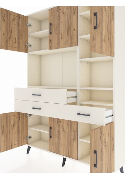 Arges Dolap 10 Raflı 3 Çekmeceli 6 Kapaklı 132x30x195 Aytaşı-... Aytaşı