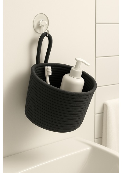 Mavaux Asep Askılı Halat El Dokuma Banyo Sepeti 25x20cm Duvara Asılabilir Çok Amaçlı Düzenleyici Ve Saklama Antrasit