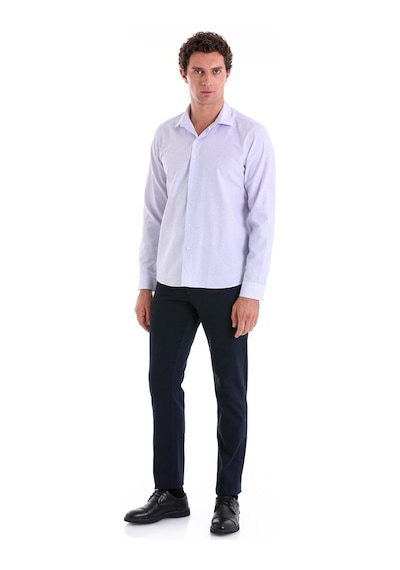 Hatemoğlu Lila Ç. Comfort Fit Çizgili Pamuklu Slim Yaka Uzun Kollu Casual G Lila