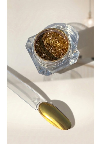 Gold Tırnak Krom Tozu Aplikatörlü Krom İnci Tozu Metalik Altın Wn-103