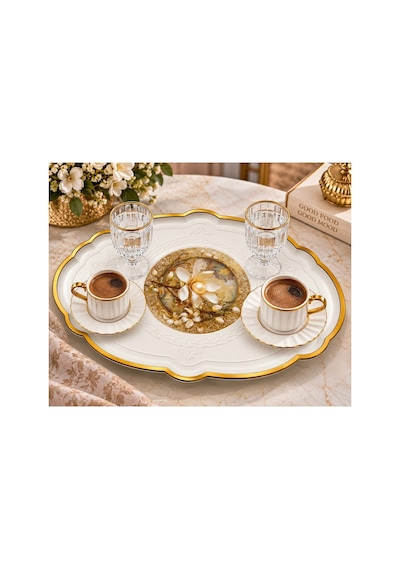 2 Li Büyük Boy Gold Dekoratif Sunum Tepsisi Seti 48x38 / 36x27,5 Cm Kalın Dayanıklı Plastik Çay Kahve Servis İkram Tepsisi 5 Farklı Model Bej
