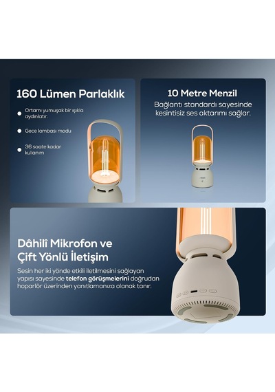 Lexroo Taşınabilir Filament Lamba Ve Bluetooth Hoparlör Kamp Outdoor Kullanım İçin Çift Fonksiyonlu Çok Renkli