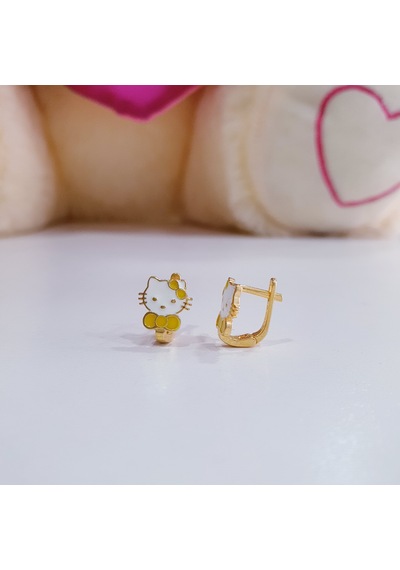 Mineli Klipsli Sarı Tokalı Sevimli Kedi Model Gümüş Çocuk Küpesi
