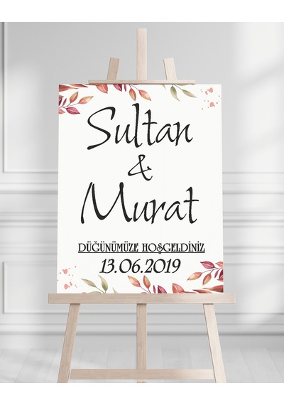 Söz Nişan Düğün İçin 50x70 Karşılama Panosu - Sonbahar Çiçek Tasarımlı 004 Beyaz