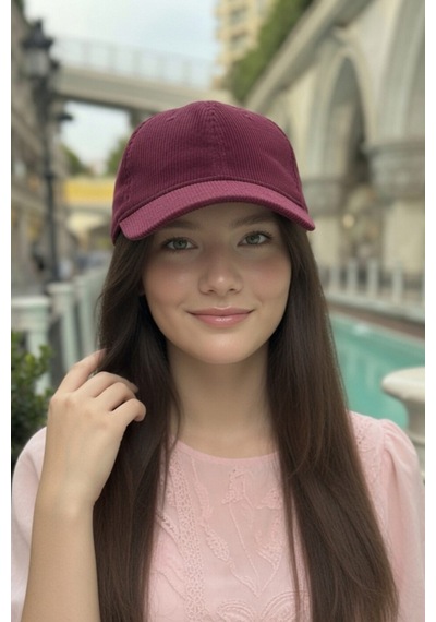 Mollycrush Kadın Mevsimlik Fitilli Kadife Bordo Şapka Günlük Ayarlanabilir Beyzbol Kep Bordo