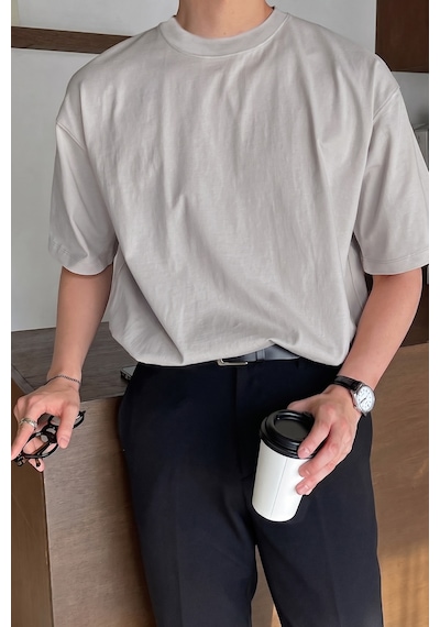 Genius Store Erkek Oversize Tişört Pamuk Kumaş Bisiklet Yaka Rahat Kalıp T-shirt Gri