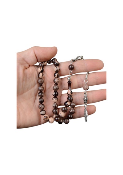 Küre Kesim 8x8 Mm Katalin Alpaka Püsküllü Tesbih Sarı - Kahverengi