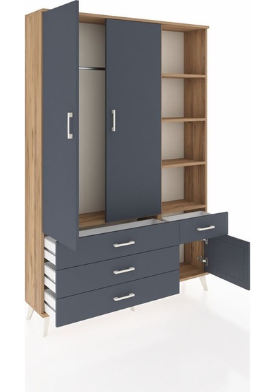 Arges Dolap 5 Raflı 4 Çekmeceli Tek Askılı 132x30x195 Çam-antrasit/antrasit Antrasıt/antrasıt Arges Dolap 5 Raflı 4 Çekmeceli Tek Askılı 132x30x195 Çam-antrasit/antrasit Antrasıt/antrasıt