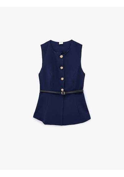 Koton Slim Fit Mücevher Düğmeli Bisiklet Yaka Kemerli Peplum Yelek Lacivert 7wak20018uw Koton Slim Fit Mücevher Düğmeli Bisiklet Yaka Kemerli Peplum Yelek Lacivert 7wak20018uw
