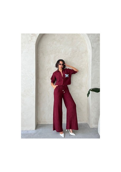 Verymoda Kelebek Detaylı Plise Gömlek D2782 Bordo