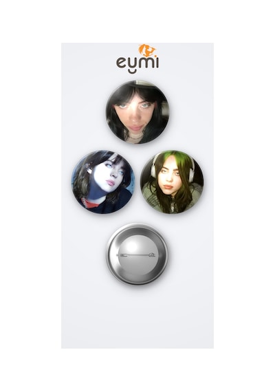Billie Eilish 3'lü Metal Rozet Seti 58mm İğneli Buton Çanta Yaka Rozeti Model 1 Çok Renkli