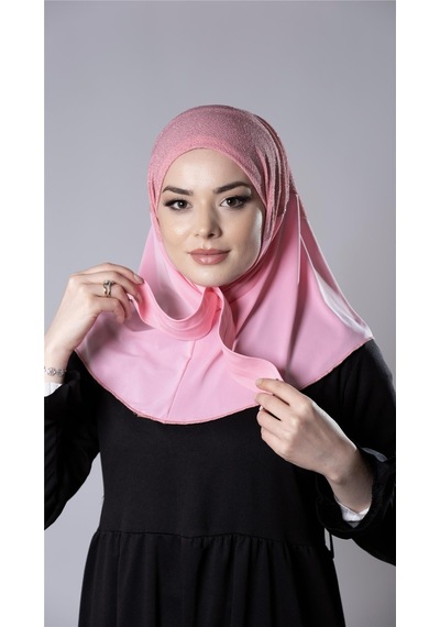 Hürrem Bone Pembe Pratik Hazır Geçmeli Tesettür Eşarp Sandy Kumaş Arkadan Çıtçıtlı 2206 04