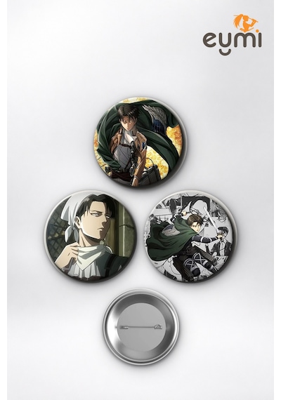 Attack On Titan Kaptan Levi Ackerman Çanta Süsü Rozet İğneli Buton Rozet Seti 58 Mm 3'lü Çok Renkli