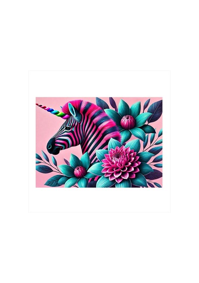 Çiçekli Zebra Deseni Art Mdf Poster