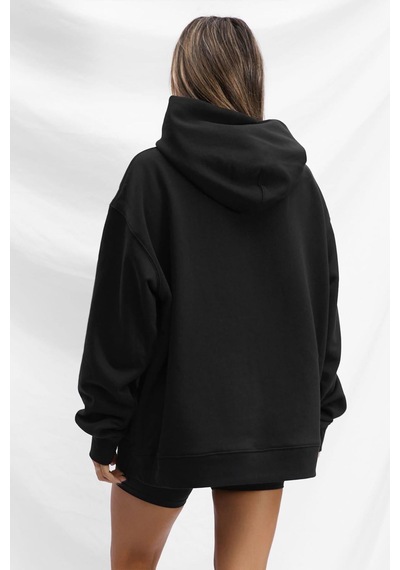 Siyah Kapüşonlu Şardonlu Oversize Cepli Sweatshirt Mg2206