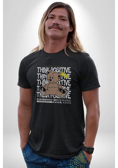 Positive Düşünce Unisex Unisex Siyah Organik Baskılı T-shirt Penye Yüksek Kalite Siyah