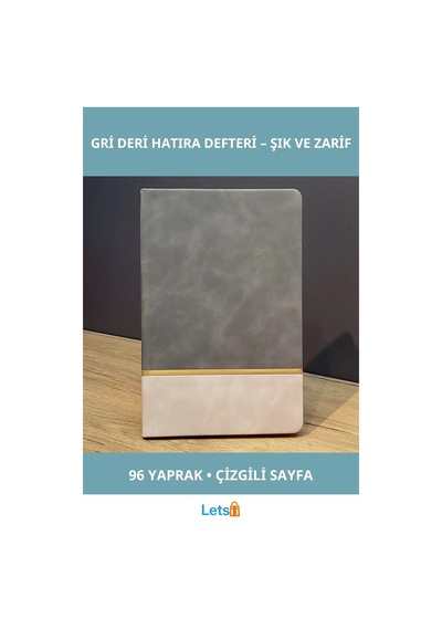 Gri Gold Detaylı Kaliteli Deri Hatıra Defteri 21x15 Cm Çok Renkli