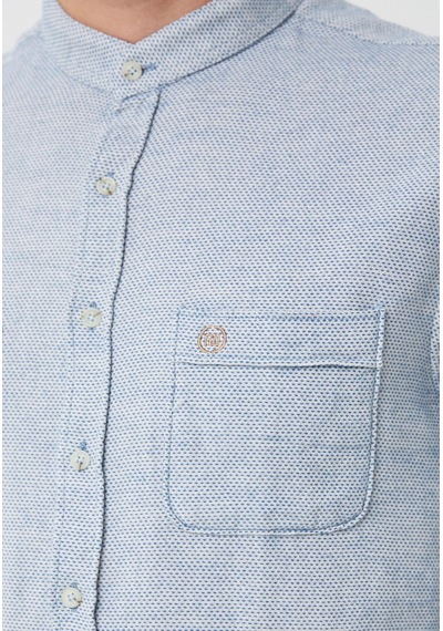 Erkek Gömlek Uzun Kol Mavi Slim Fit Hakim Yaka Ncs Jeans 7114 Mavi