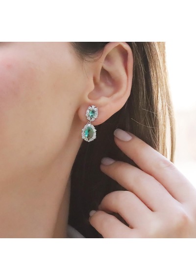 Elips Çiçek Paraiba Taşlı Gümüş Set Gümüş