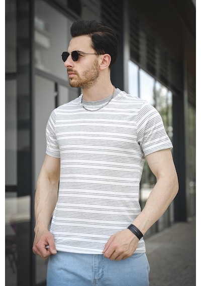 Jacky Çizgili Örme Yaka Likralı Erkek Tshirt