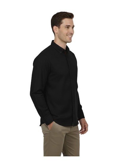 Advante Erkek Spor Slim Fit Uzun Kol Petek Fitilli Gömlek Bgl-st04824 Siyah