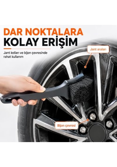 Romofy Araba Jant Temizleme Fırçası - Zorlu Kir Ve Balata Tozuna Etkili Ergonomik Saplı Oto Jant Ve Detay Temizlik Fırçası 1 Adet