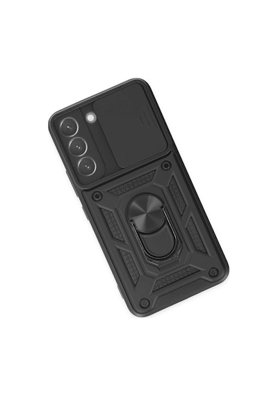 Samsung Galaxy S22 Kılıf Pars Lens Yüzüklü Silikon - Siyah Düz Renkli