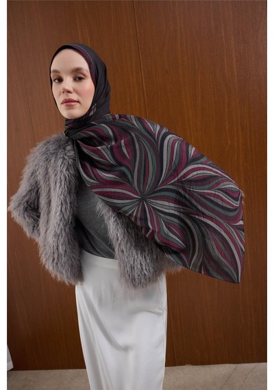 Silk Home Viskon Karışımlı Mayda Şal Antrasit Zemin Çok Renkli Desenli Tok Duruşlu 190x70