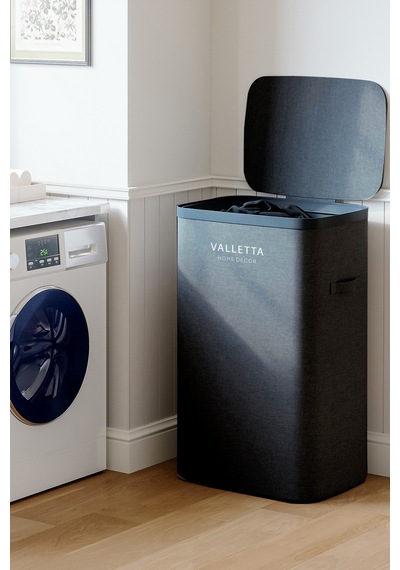 Paloma 60l Tek Yıkanabilir Bölmeli Katlanabilir Kumaş Kirli Çamaşır Sepeti Ink Black