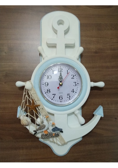 Çapa Saat / Deniz Temalı Dekoratif Asma Saat (467638450) Ahşap - Beyaz