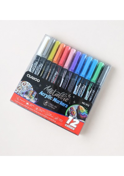 12 Renk Metalik Akrilik Kalem Set