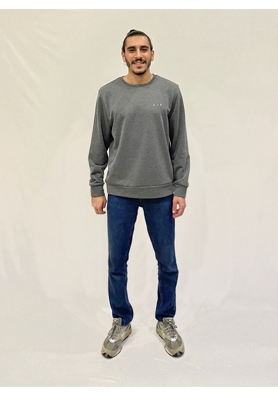 Erkek Bisiklet Yaka Rahat Kalıp 3 İplik Kalın Ar Nakışlı Sweatshirt Spr24sw33 Antrasit