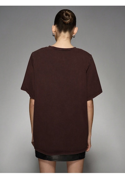 Unisex Paris Baskılı T-shirt Kahverengi
