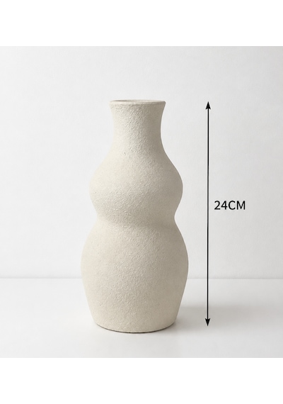 24 Cm Dekoratif Vazo - Seramik Görünümlü Yapay Çiçek Vazo - Modern Ev & Ofis Dekorasyon Beyaz