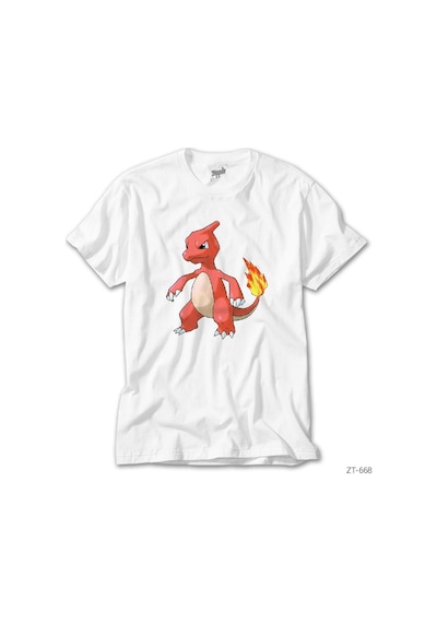 Pokemon Charmelon Beyaz Tişört Beyaz