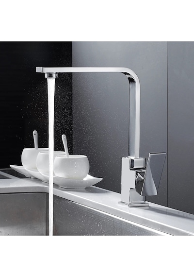 Square Kare Krom Mutfak Eviye Lavabo Bataryası Banyo Mutfak Musluk 360 Derece Döner Ağır Gövde Krom
