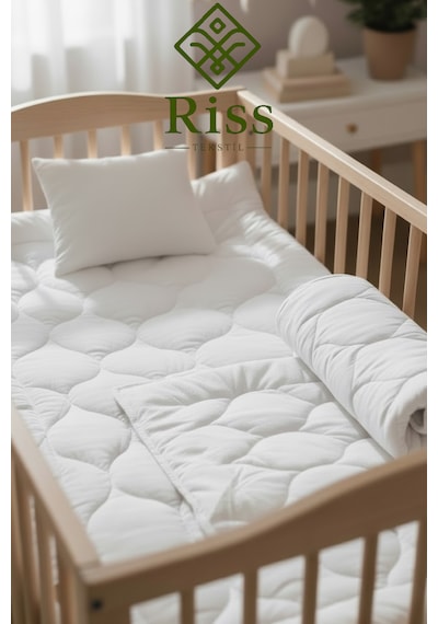 Riss Tekstil %100 Yün Dolgulu Bebek Uyku Seti Yün Yorgan + Yün Yatak Pedi + Yün Yastık