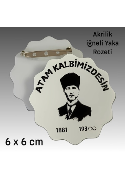 10 Kasım Atatürk'ü Anma Günü İğneli Akrilik Yaka Rozeti 12'li Çok Renkli