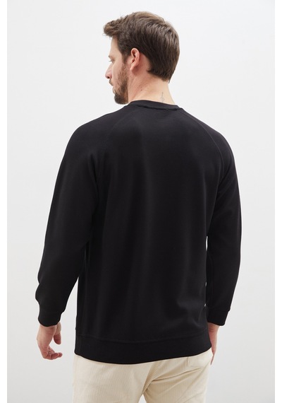 Fullamoda Baskılı Bisiklet Yaka Modal Sweatshirt Siyah