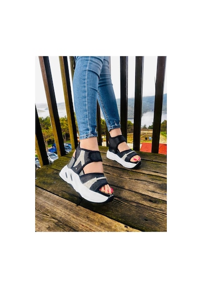 Lady Kadın Taşlı Dolgu Taban Spor Sandalet 9cm siyah