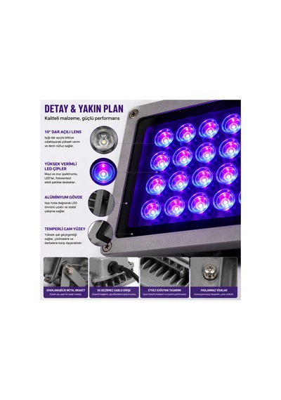 20w Led Bitki Yetiştirme Projektörü Grow Light Uv Lamba 10 Lensli - 180 140 Mm