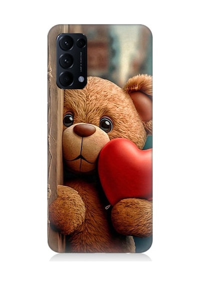 Oppo Reno 5 Uyumlu Sevimli Ayı Ve Kalp Desenli Silikon Kılıf