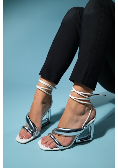 Luvishoes Creed Beyaz Gümüş Bilekten Bağlamalı Kadın Topuklu Ayakkabı Beyaz - Gümüş Luvishoes Creed Beyaz Gümüş Bilekten Bağlamalı Kadın Topuklu Ayakkabı Beyaz - Gümüş